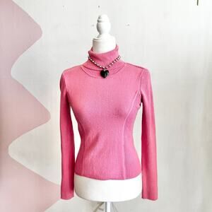Vintage Y2K Pink Turtleneck Sweater 2000s Retro 90s Coquette Medium‎